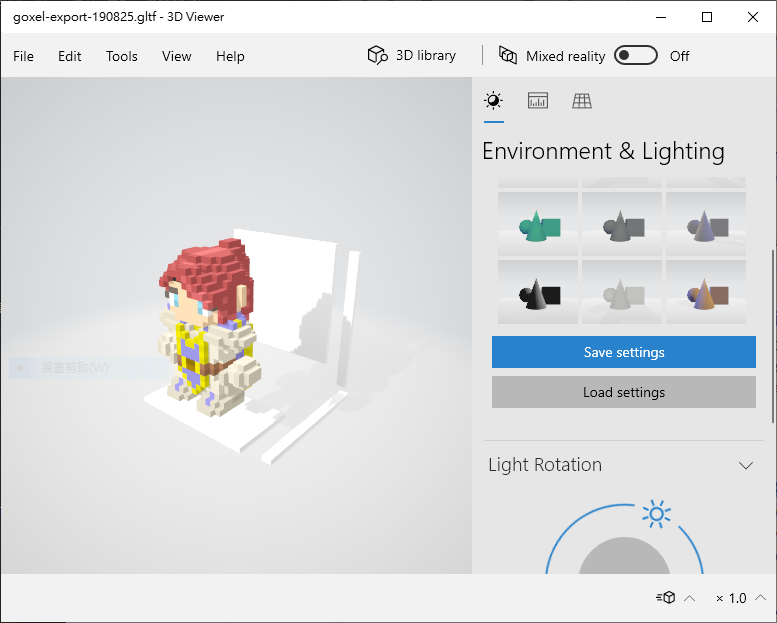 goxel glTF export and app 3d viewer win10